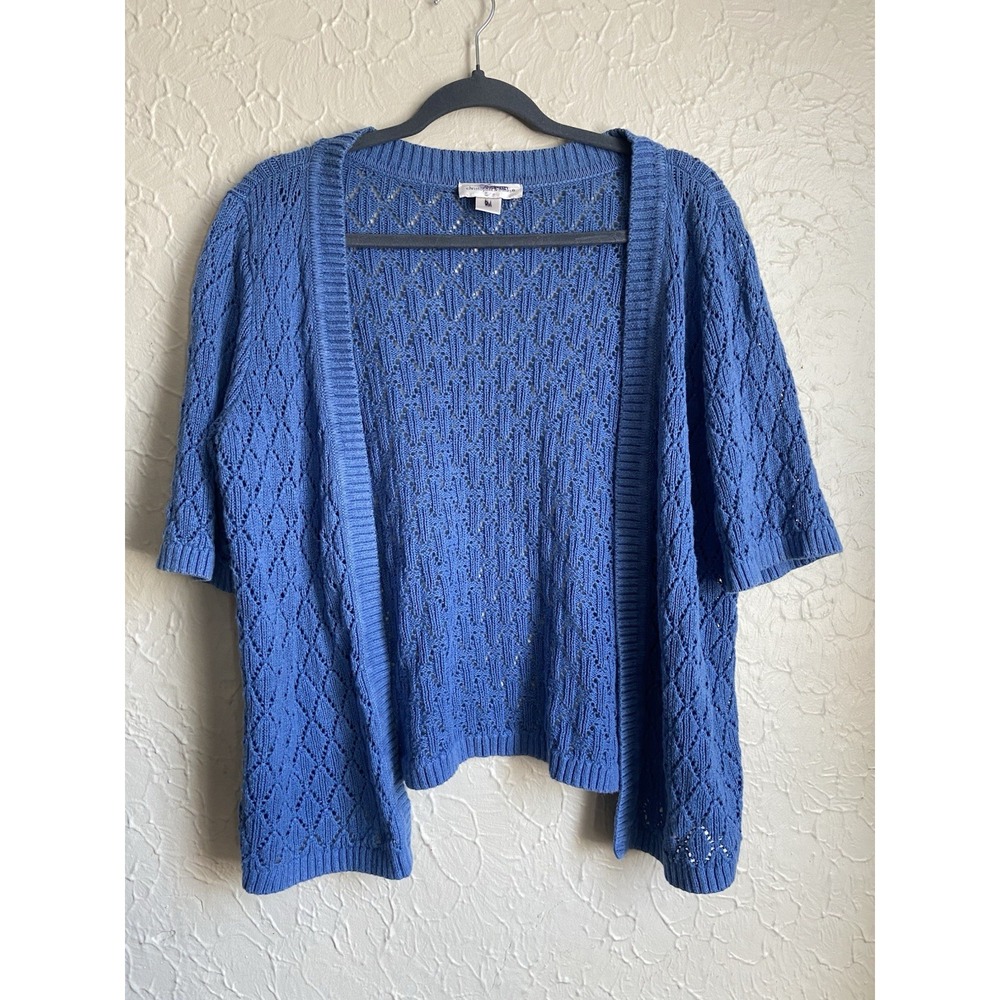 Christopher & Banks Womens Blue Open Knit Cardigan Sz M Beachy Boho New England